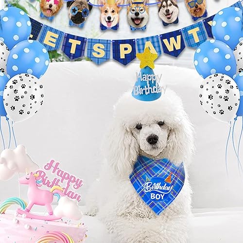 Miniatura 6 de Dog Birthday Party Supplies Dog Birthday Bandana Set with Birthday Banner Cute Hat Scarf Happy Birthday Decoration Dog Birthday Banner with Lets