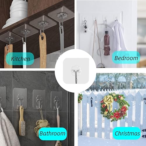 Miniatura 6 de JEETAO Ganchos adhesivos para colgar, 22 libras máximo, transparentes, reutilizables, sin costuras, ganchos fuertes para baño y cocina, paquete de 24