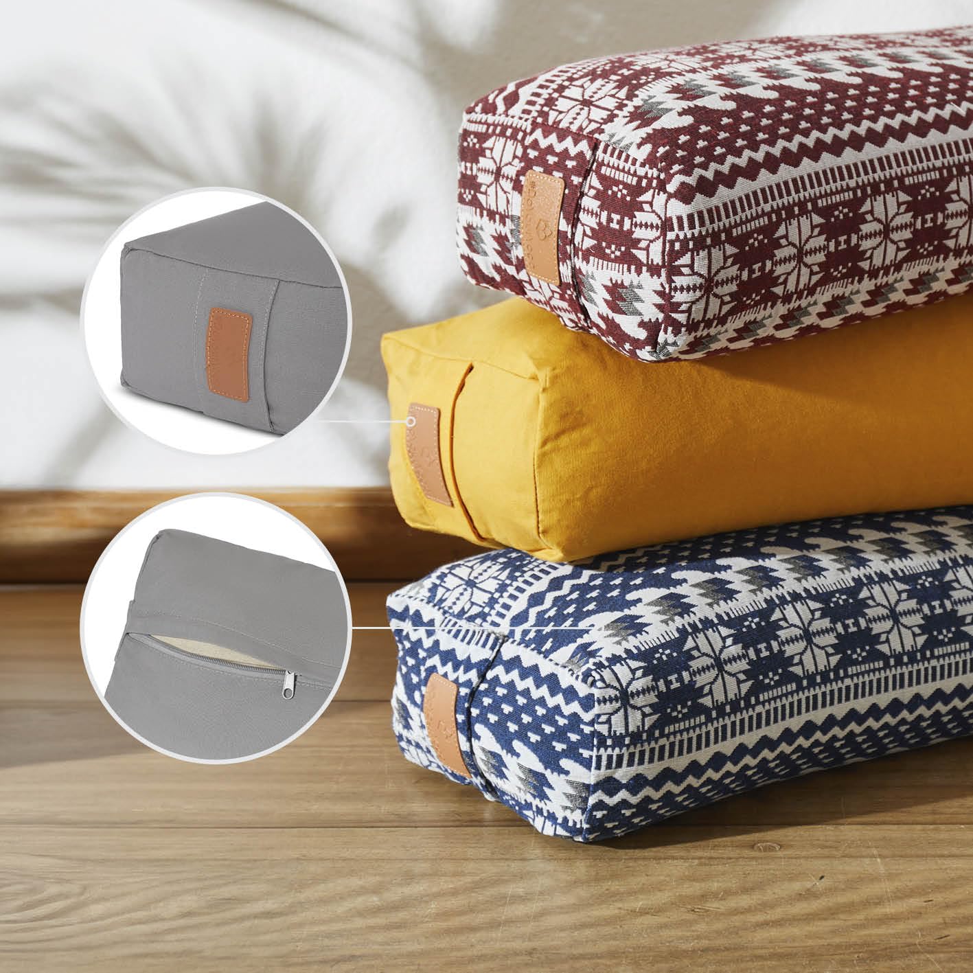 eckiges Yoga Bolster » paravati « con Bio di grano saraceno Shell (KBA)Lunghezza ca 67 cm & diametro ca 13 cm – Ideale come cuscino per YogaZafu Cuscinocuscino da meditazionemeditiations