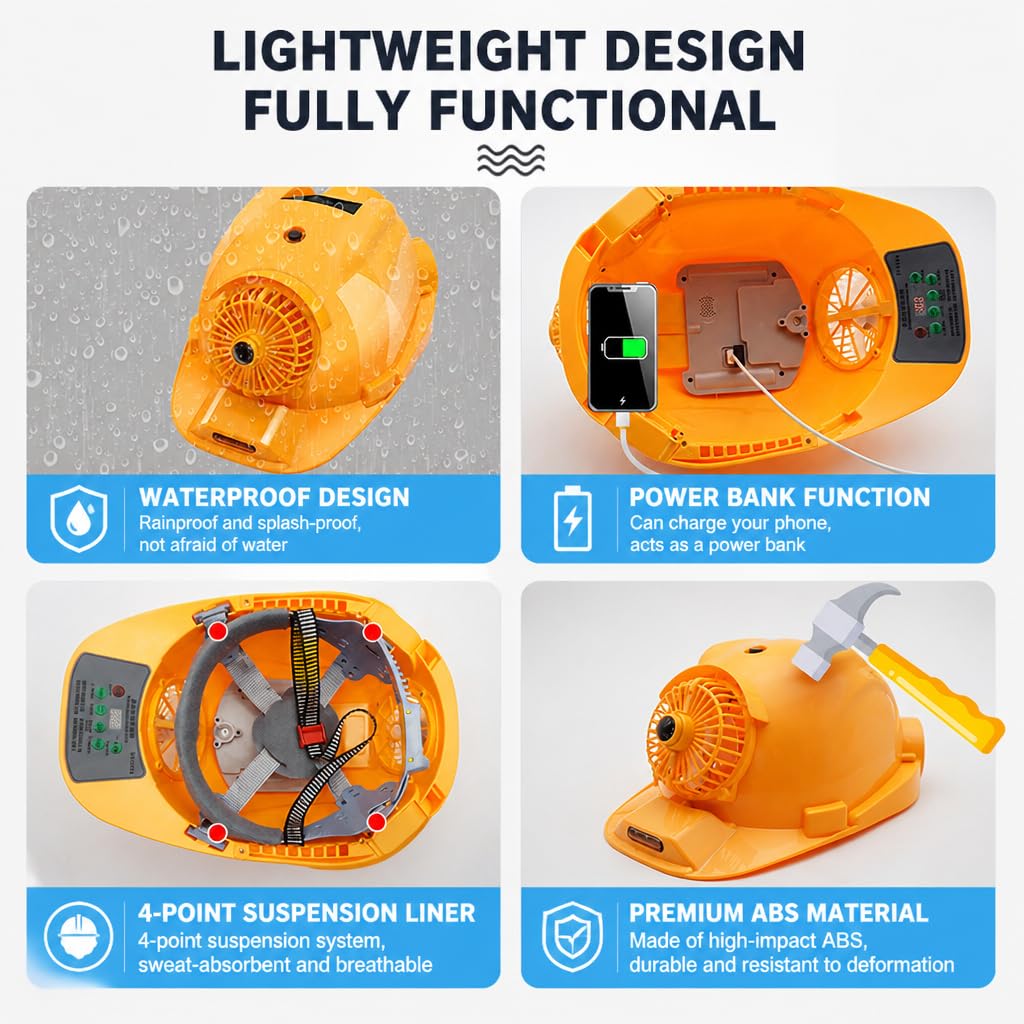 Casco de Obra Ventilado Solar con Bluetooth y Luz LED 3W, Sombrero de Seguridad con Enfriamiento Rápido y Alarma de Luz y Sonido para Exteriores