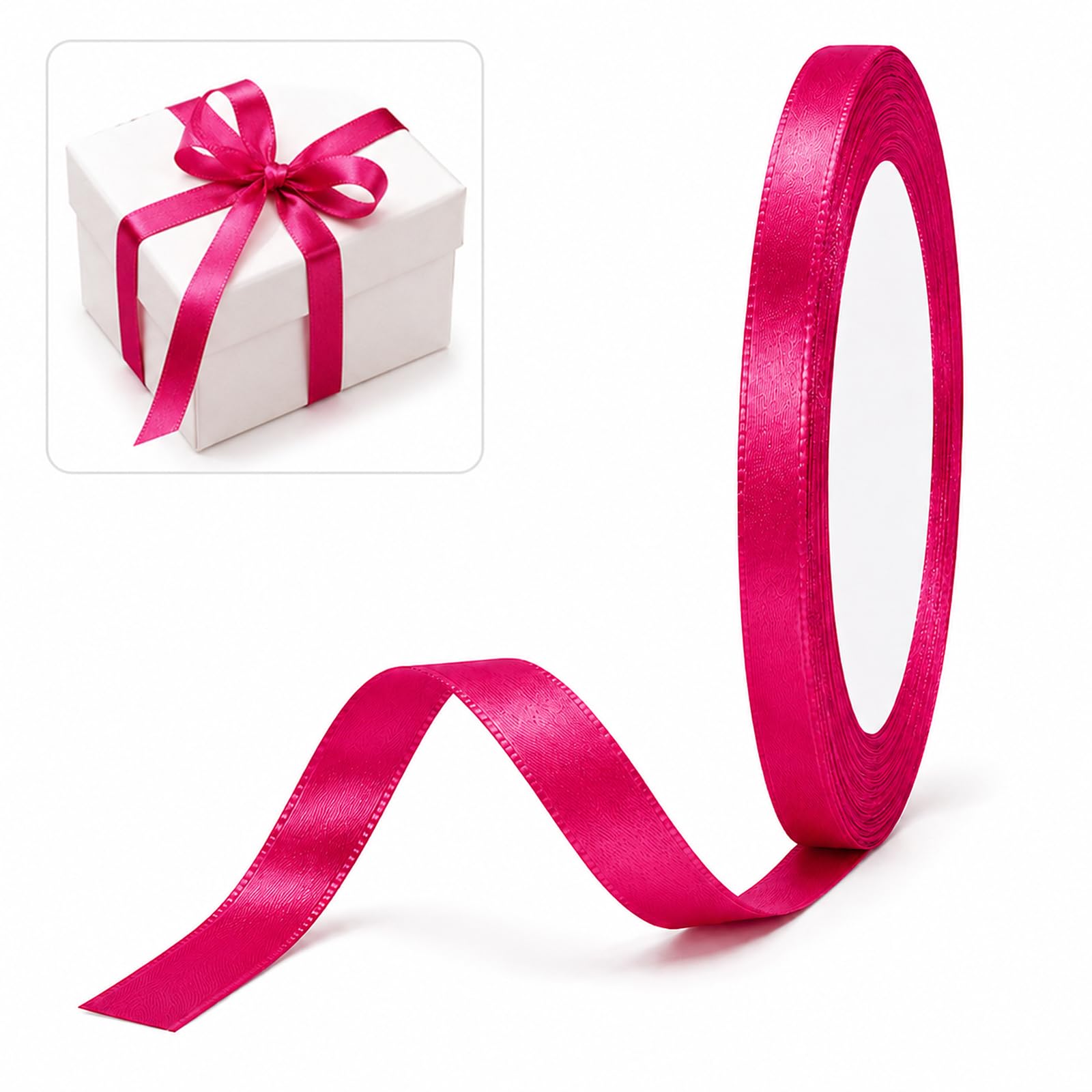 10mm Rose Red Satin Ribbon, 22m Thick Fabric Ribbon for Gift Wrapping, Crafting, Wedding Party Balloon Cake Decor