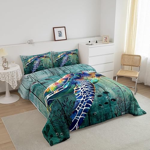 Miniatura 2 de Erosebridal Juego de edredón de tortuga marina tamaño King, juego de edredón de playa de verano, juego de edredón y juegos de ropa de cama con