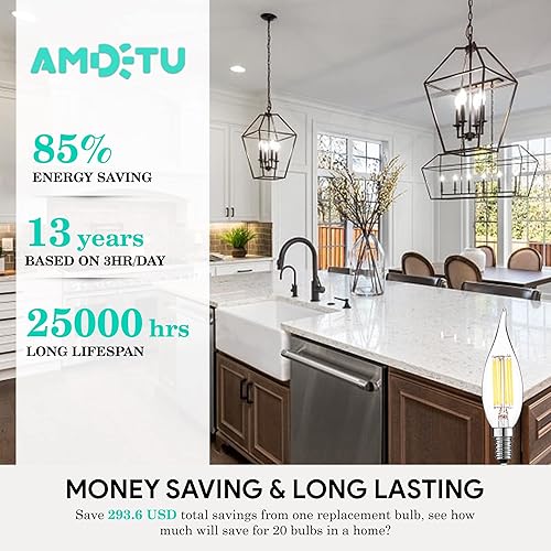Miniatura 6 de AMDTU 4000k LED Chandelier Light Bulbs,Dimmable E12 Daylight White,6w 60Watt Equivalent for Dining Room,Kitchen 6pack,LED Candelabra Light Bulbs
