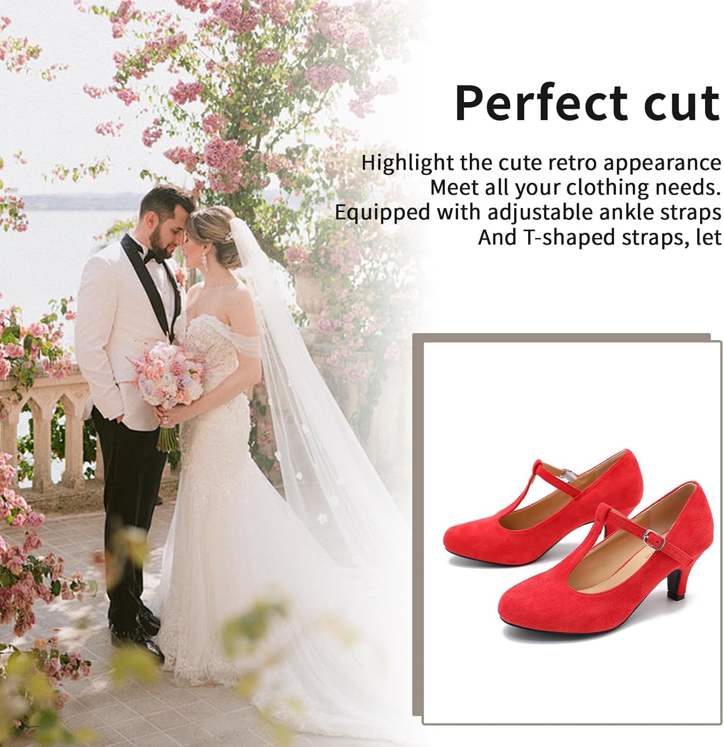 Women's Pumps Low Kitten Heels Mary Jane Retro T-Strap Comfortable Office Work Dress Shoes Black Velvet-40US 8 - Image 5