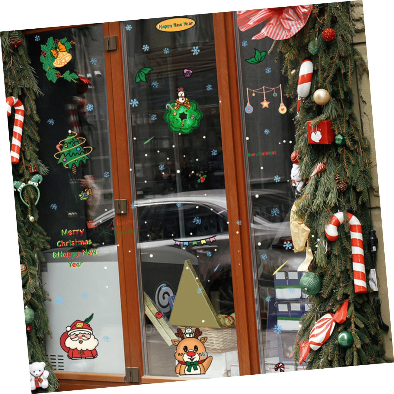 jojofuny 18piezas Pegatinas De Navidad De Cartoon Decoración Autoadhesiva De Pared Para Ventanas y Adornos De Papá Noel y Para Navidad