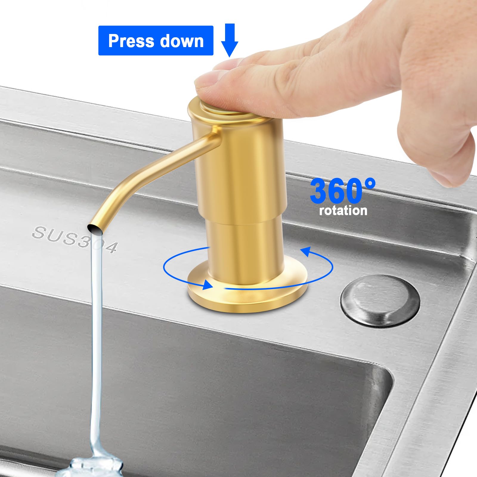 Dispensador de jabón para fregadero de cocina, dispensador de jabón para fregadero con base de cabezal de bomba ancha, kit de tubo de extensión de 47 pulgadas, boquilla más larga y vástago de eje