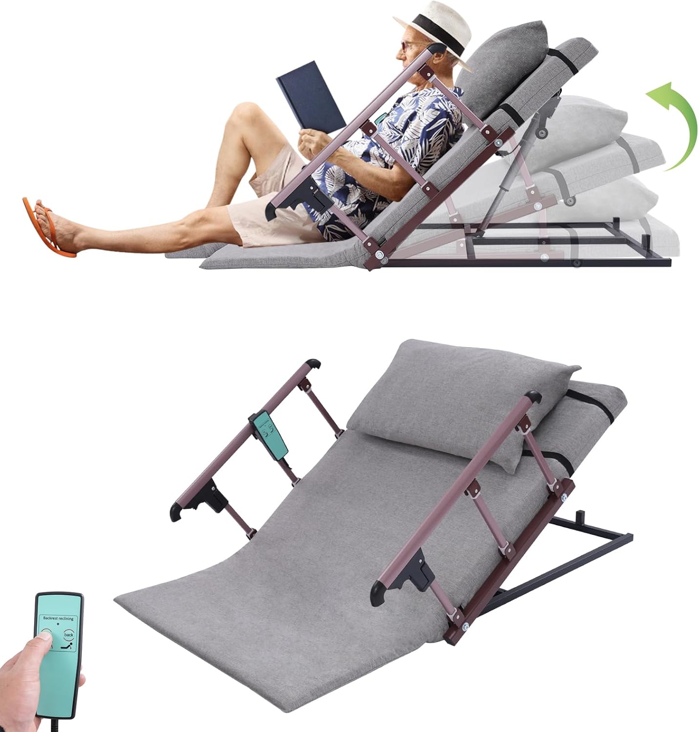 Electric Lifting Bed Backrest with Remote,Elderly Get Up Aids,661lbs Capacity & Safety Guardrails, Adjustable Electric Lift Bed Backboard for Pregnant Women/Elderly/Patient,Gray