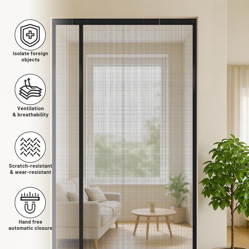 AMFUN Moskitiera do drzwi magnetycznych, 80 × 200 cm, boczna otwierana zasłona przeciw komarom zamyka się automatycznie, magnetyczne drzwi do drzwi zewnętrznych, balkonów i tarasów
