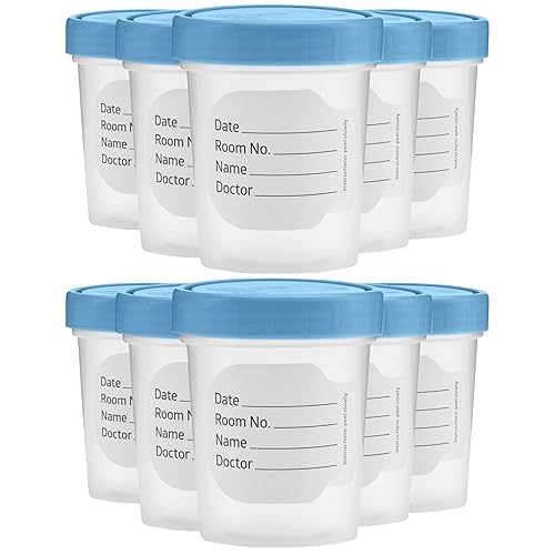Vakly Specimen Cups with Leak Proof Screw on Lids - 4oz Clear Non-Sterile Urine Sample Jars - Containers for Safe Pee, Stool, Semen Sample Collection for Testing (10) - 10