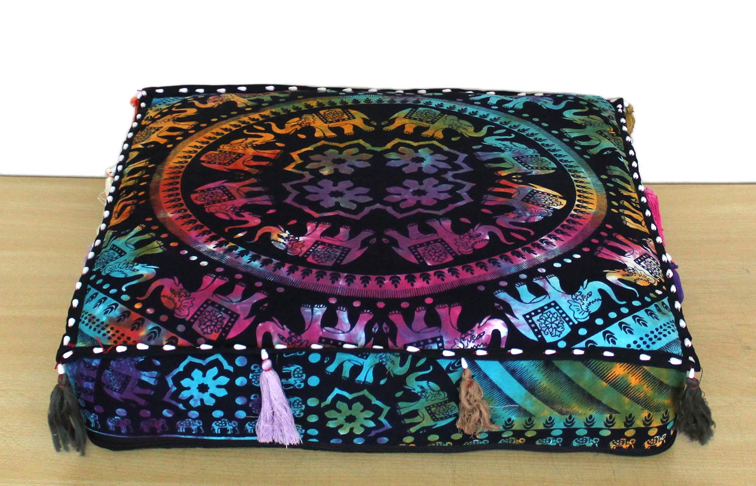ICC Large Square Cotton Mandala Cushion Cover Hippie Ottoman Pouf Cover Daybed Floor Pillow Cover with Heavy Duty Zipper Seating Ottoman Poufs Dog-Pets Bed 18" Square (Multi UP Elephant) (B07ZVSC6GC) Amazon Price History, Amazon Price Tracker