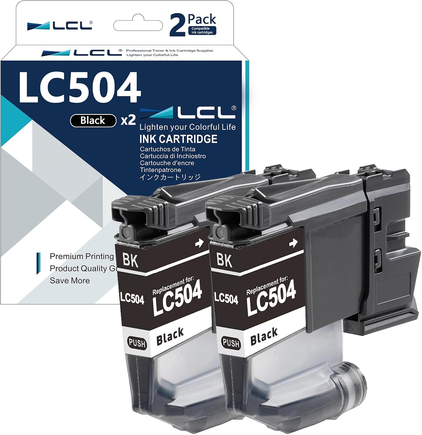 LCL LC504 Black Ink Cartridge Pigment Replacement for Brother LC504 LC504BK for INKvestment MFC-J1355DW MFC-J1365DW MFC-J1367DW Printer (2-Pack)