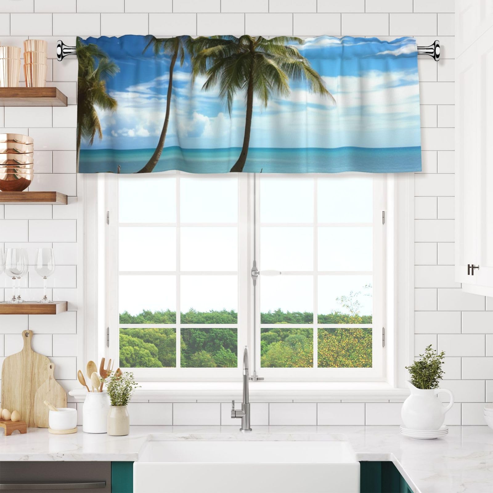 Anceky Valances Curtain for Kitchen Beach Coconut Tree Window Valance Bedroom Curtain Topper Valance Spring Window Valance Curtains Rod Pocket 54x18 Inch