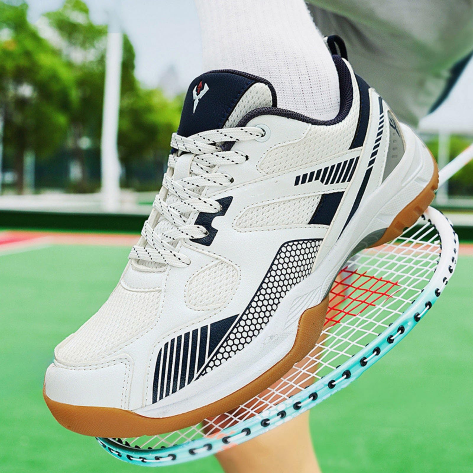 JiuQing Męskie buty do badmintona i pickleballa lekkie i przewiewne obuwie na kort