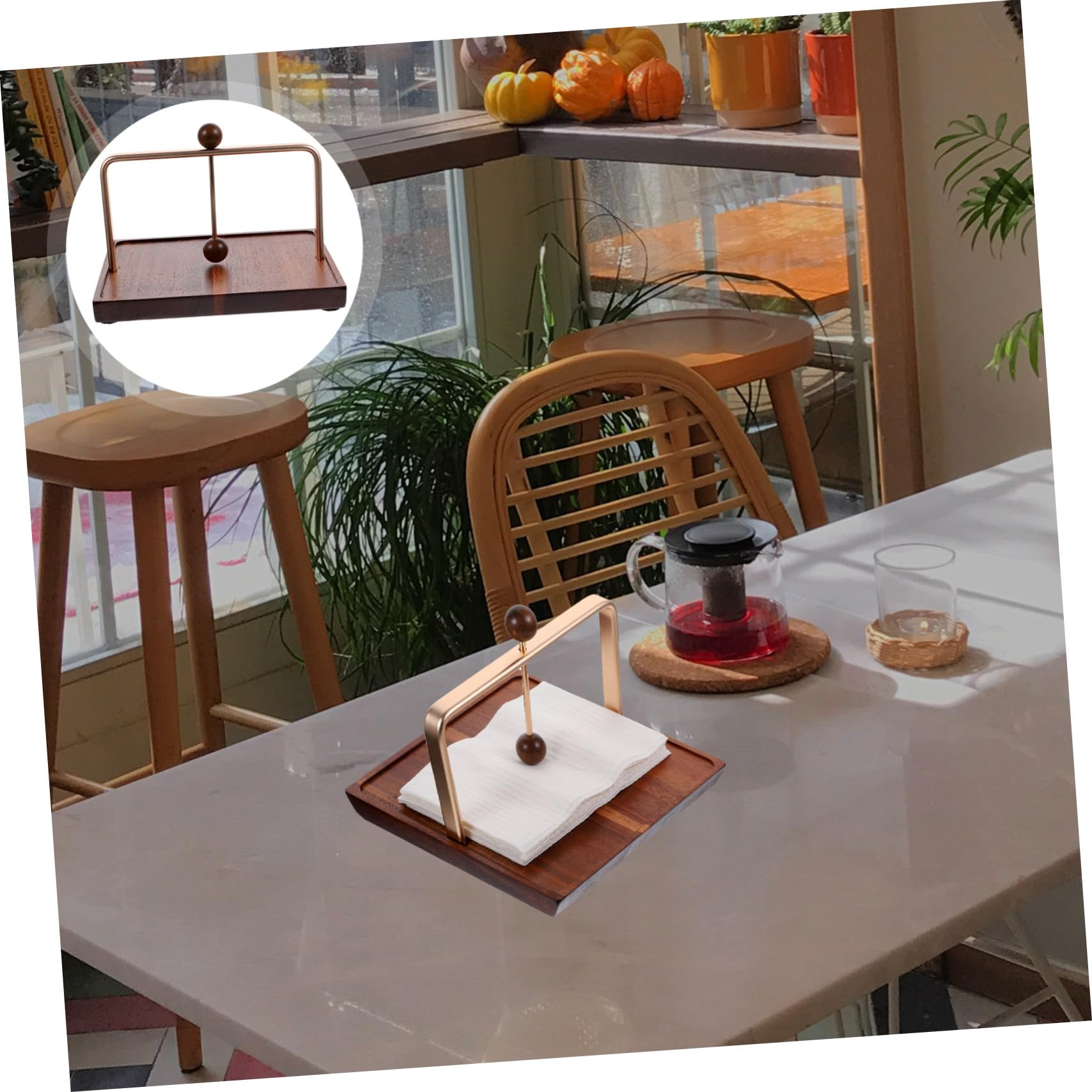 COLLBATH Servilletero de Madera y Metal Cuadrado, Porta Pañuelos para Mesa Mediana, Diseño Minimalista, Resistente y Versátil, Adecuado para Restaurantes, Cafeterías y Hogar, Soporte