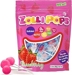 Zollipops Clean Teeth Pops Sugar Free Candy with Xylitol, Dye-Free Lollipops - Keto & Diabetic-Friendly, Dentist-Approved Treats for Kids (Strawberry, 3.1 oz)