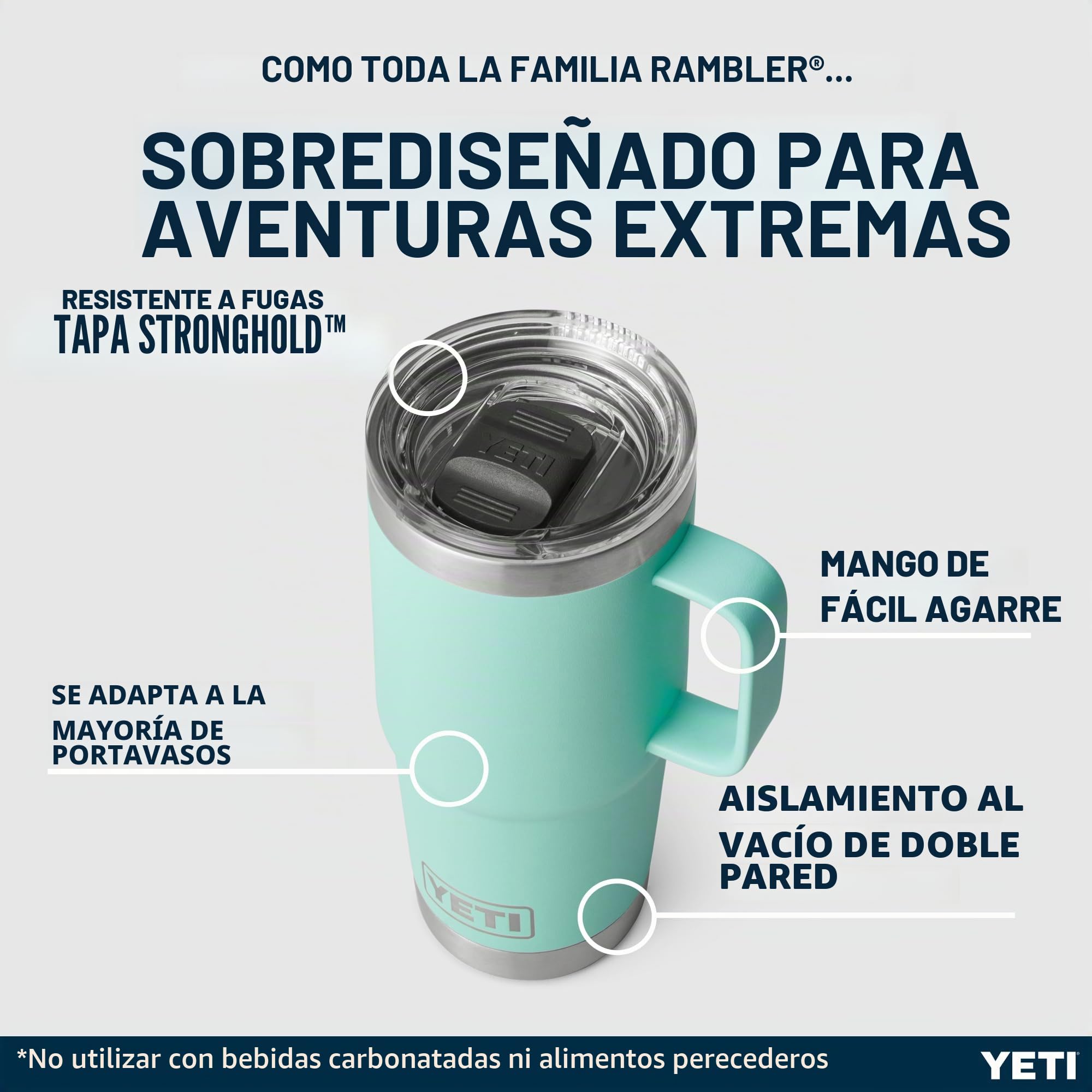 YETI Rambler Travel Mug, Stainless Steel Vacuum Insulated Mug with Stronghold Lid, Seafoam, 20 oz (591 ml)