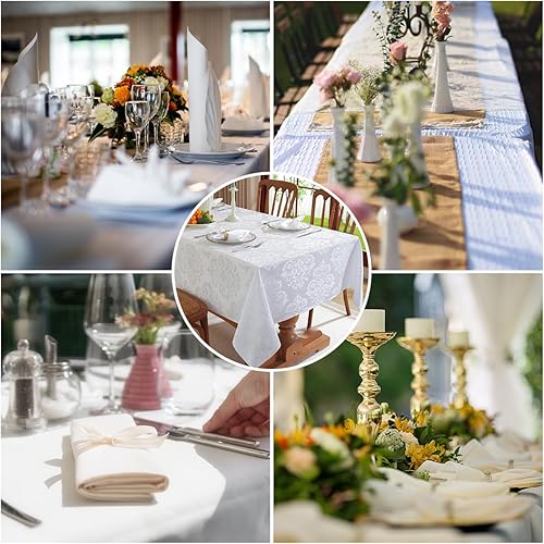 Miniatura 7 de SASTYBALE Mantel cuadrado de damasco blanco de 52 x 52 pulgadas, jacquard floral a prueba de derrames, mantel de tela suave para comedor, fiesta,