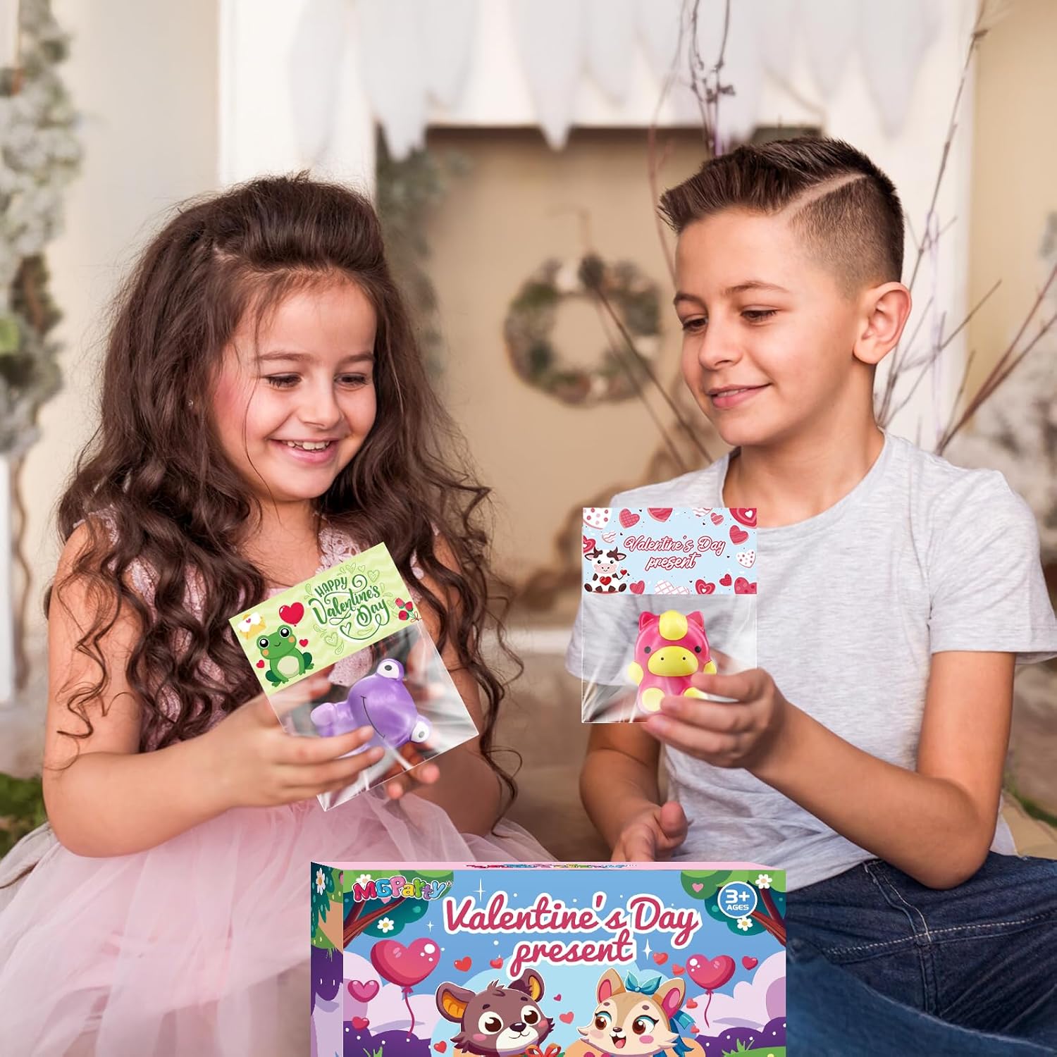 MGparty 24 Pack Valentine's Day Gift Cards for Kids Classroom with Animals Stress Fidget Toys Valentines Day Gifts for Kids Classroom Exchange Party Favors Bulk Toys Goodie Bag Stuffers