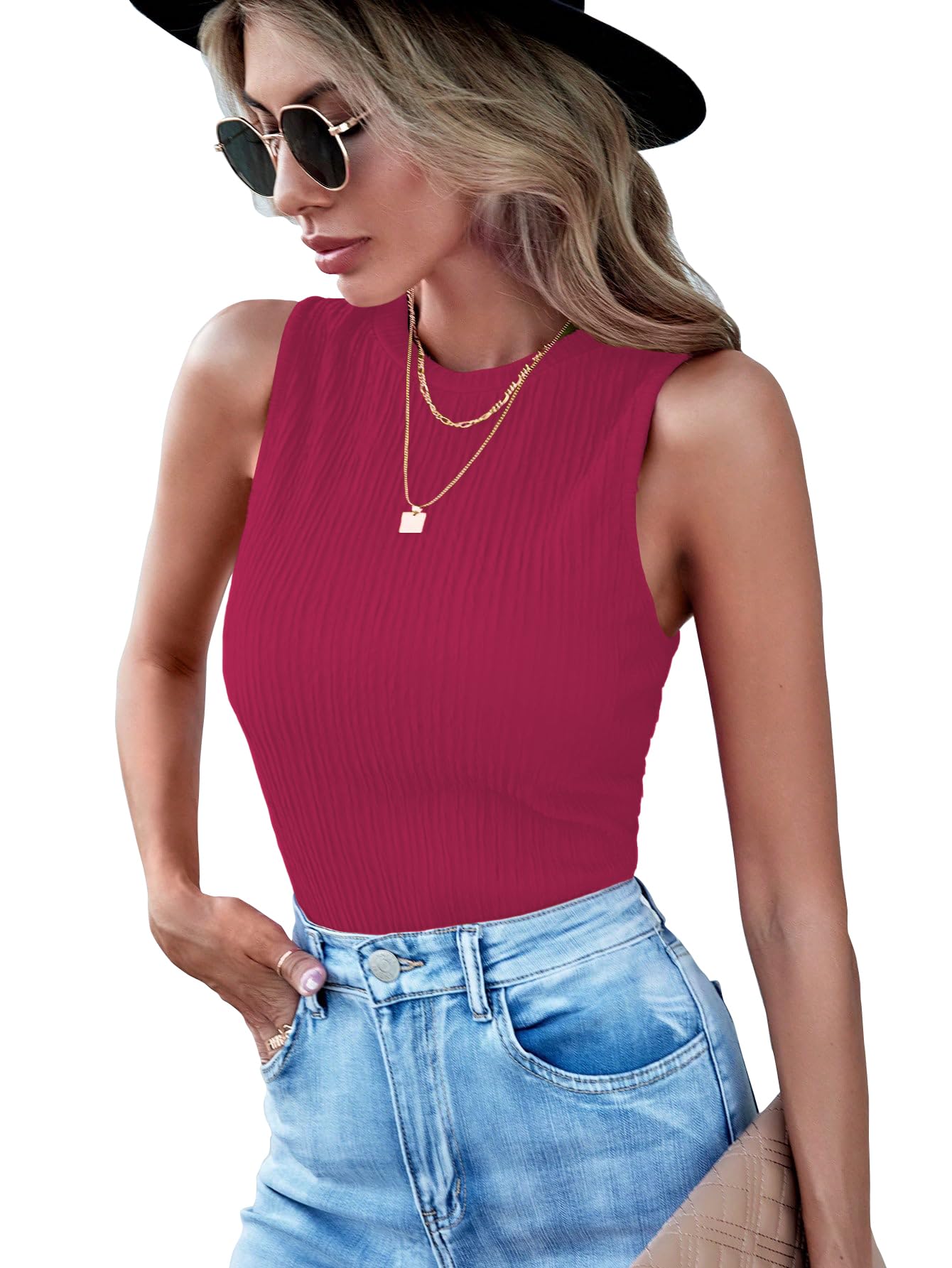 sugathari Women's & Girl's Solid Ribbed Round Neck Tank Top – Sleeveless Summer Casual Top for Women | Slim Fit Stretchy Knitted Top (Tshirt 207)-picture-17