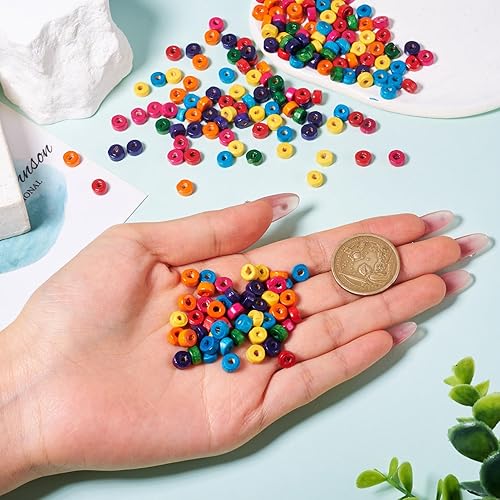 Miniatura 4 de Craftdady 200 cuentas espaciadoras de madera redondas planas naturales de 0.236 x 0.118 in, colores mezclados, cuentas sueltas de madera para hacer