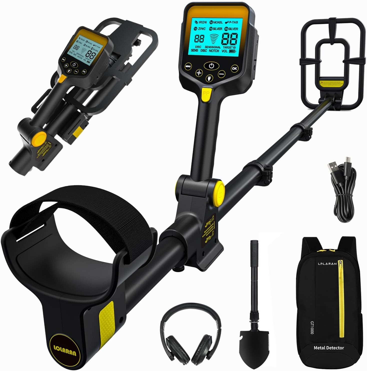 LOLARAN Detector de Metales con Batería de Litio Recargable - Ligero y Plegable, Pantalla LCD Grande, Bobina de 10 Pulgadas Impermeable, Ideal para Principiantes