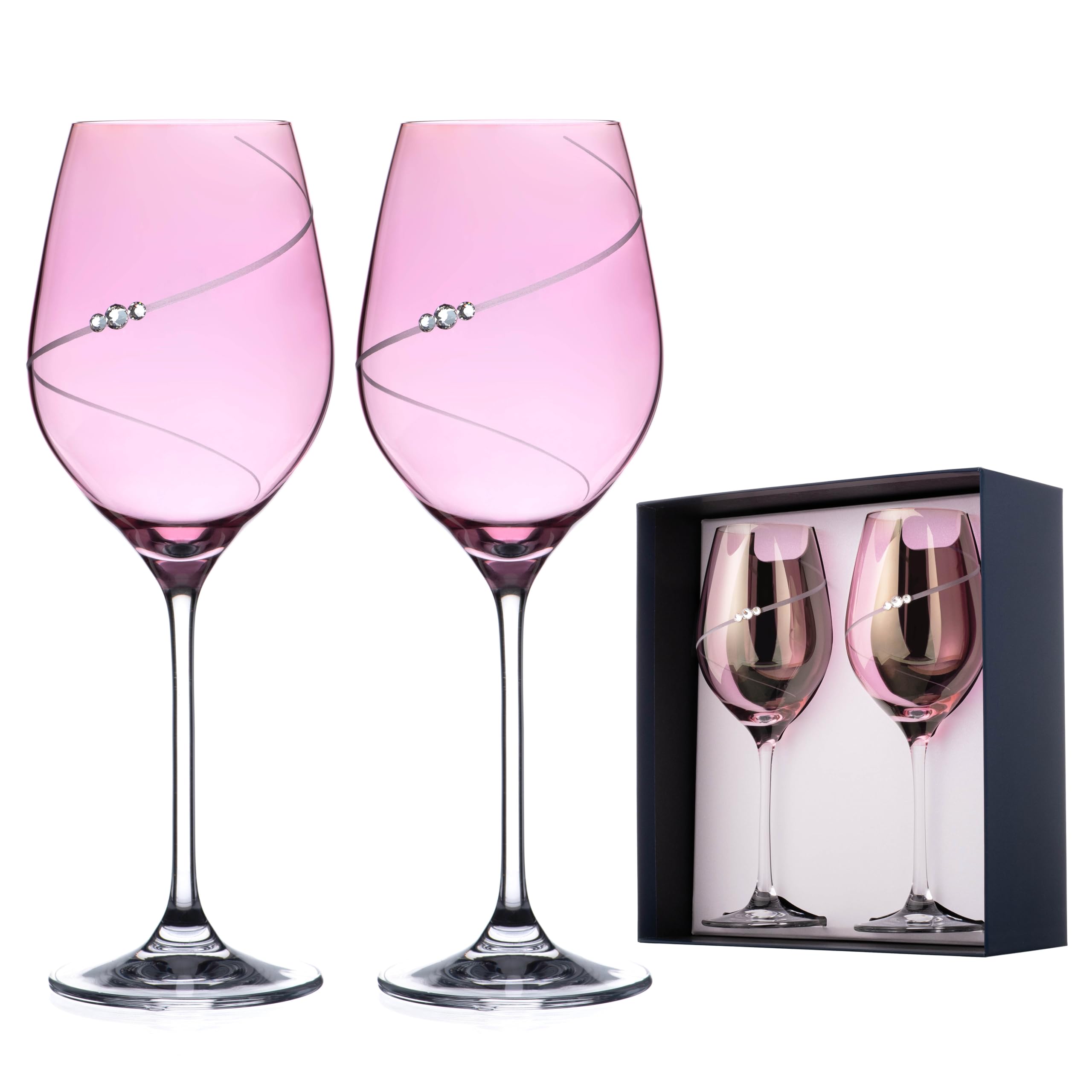 Verres à vin rose cristal Swarovski DIAMANTE pour anniversaire de mariage
