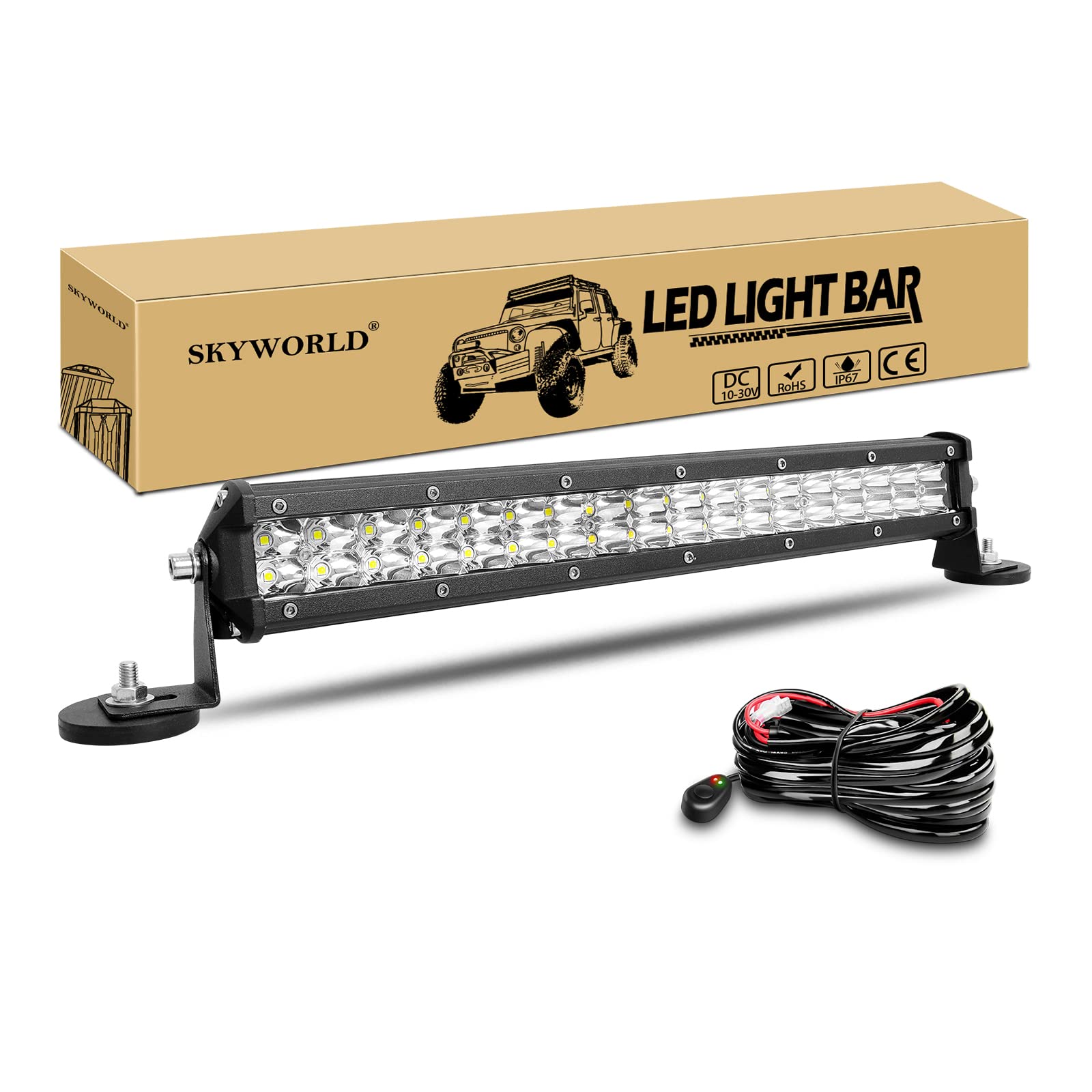 SKYWORLD Pasek świetlny LED 38 cm 108 W z zestawem okablowania 12V, 2 szt. uchwyt magnetyczny, reflektor LED roboczy do 4x4 Offroad pojazdów, ciężarówek, ciągników, reflektorów świateł