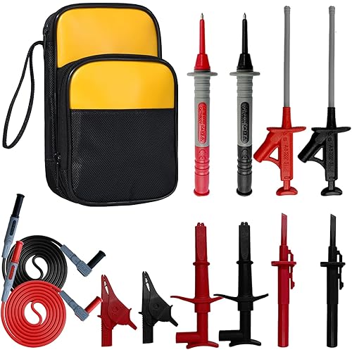 MAKEITPRO 13 in 1 Professional Electrical Test Leads Multimeter Test Leads Set with Soft Tool Carrying Case Alligator Clips Test Hook Test Probes Lead for Digital Electrical Multimeter Testing