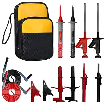 13 in 1 Professional Electrical Test Leads with Soft Case | Multimeter Test Leads Set Alligator Clips Test Hook Test Probes Lead for Digital Electrical Multimeter Testing