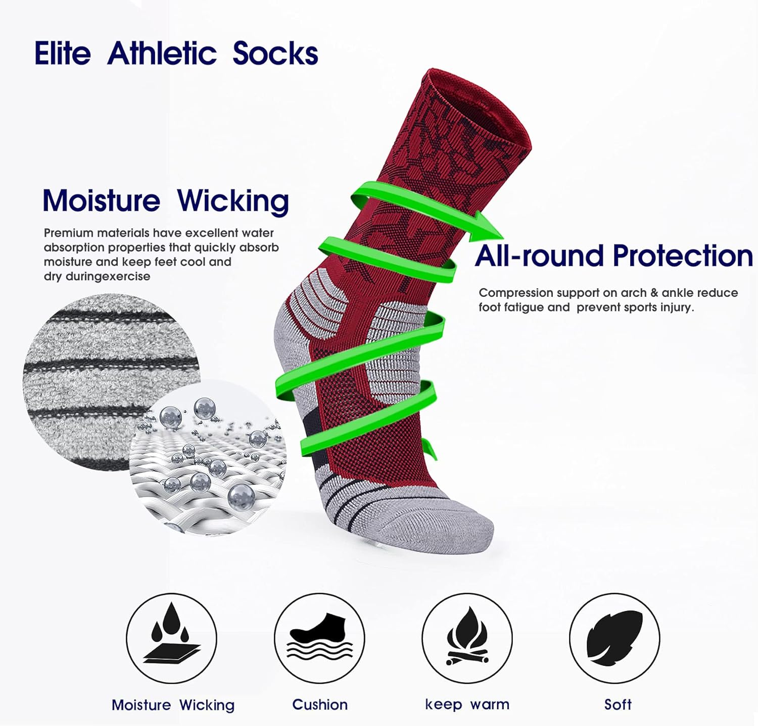 Basketball Socks, Cushion Crew Athletic Sport Compression Socks for Men Women Youth - Image 4