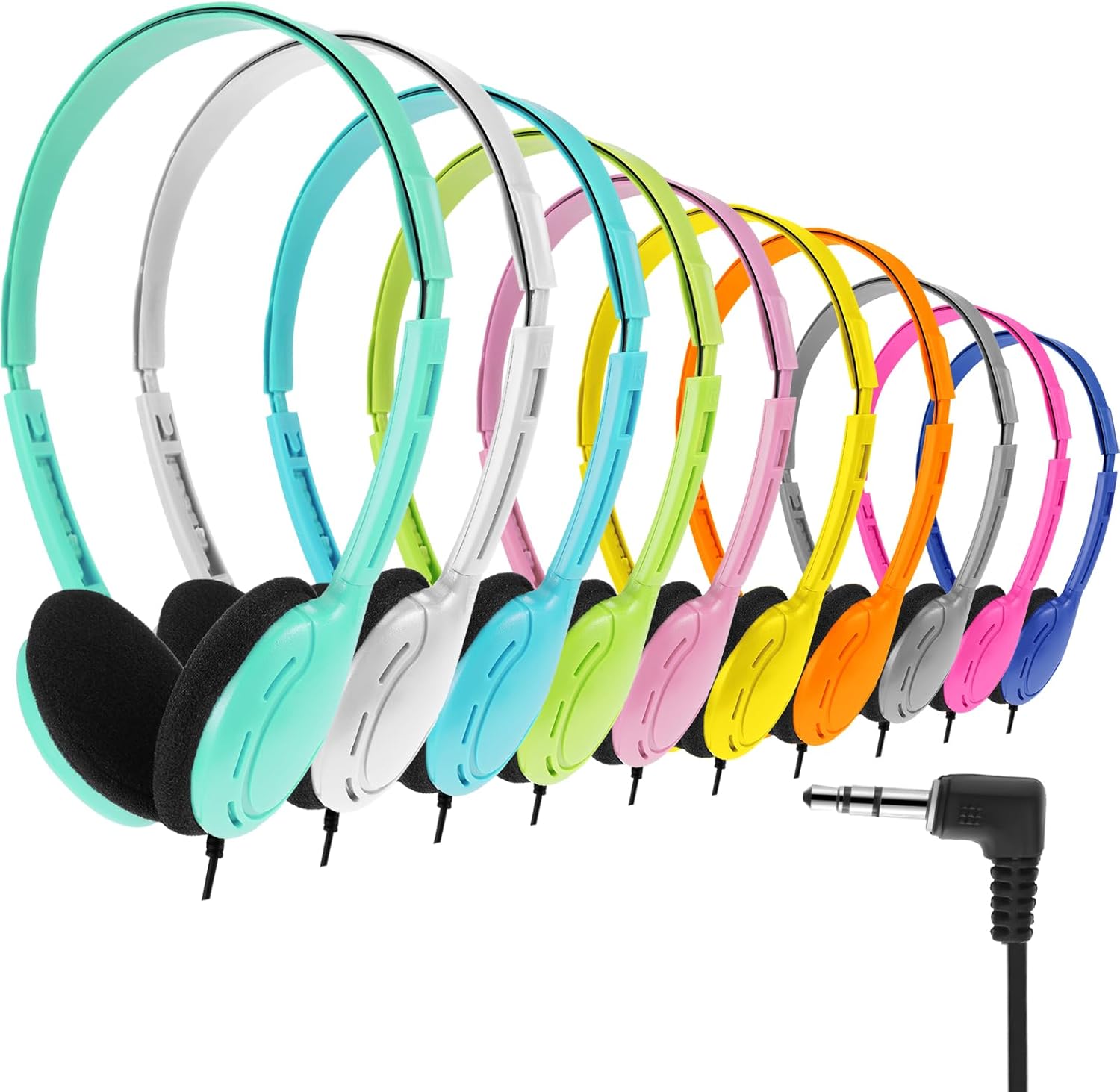 Yunsailing 10 Pack Bulk Over Ear Headphones Set On Ear Headsets Earphones with Adjustable Headband and 3.5mm Plug for Group Learning, Computer Lab, Library, Online Lesson (Macaron 10 Color)