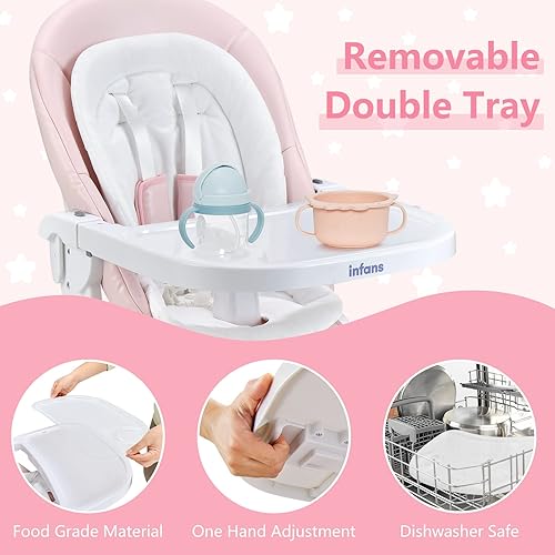 Miniatura 5 de INFANS Silla alta 3 en 1 para bebé, columpio eléctrico para bebé, asiento elevador de comedor para bebés con control remoto, respaldo ajustable de