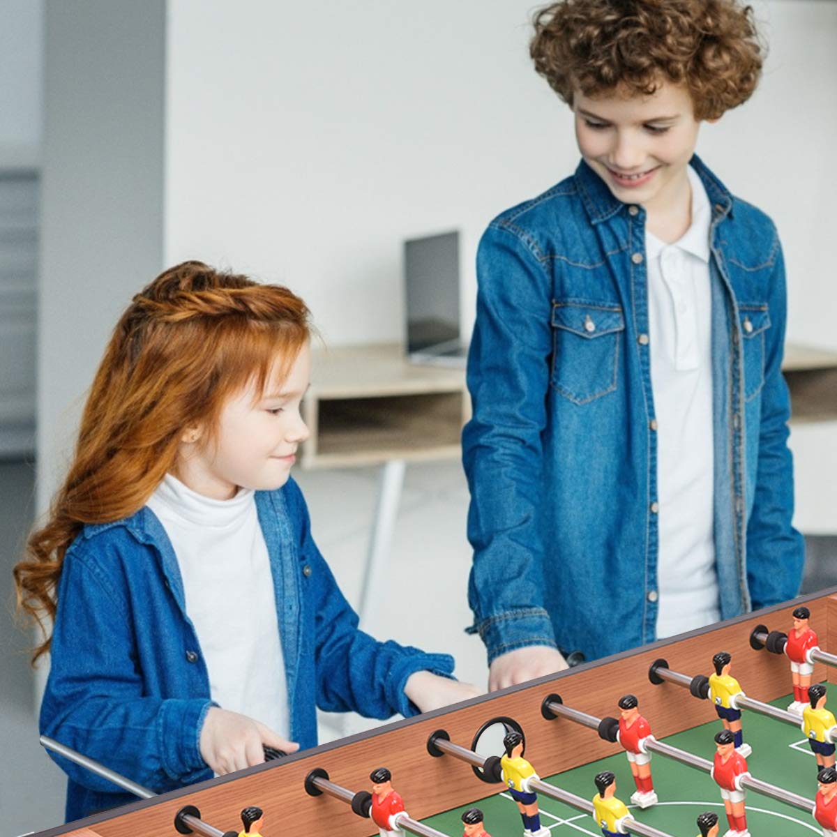 GOPLUS Futbolín Air Hocky 2 en 1, Juego de Futbolín de Madera con Asas Duraderas, Juego de Mesa Multifucional sin Patas, Ideal para Niños y Adultos, Familias Fiesta, 69×36×10 cm