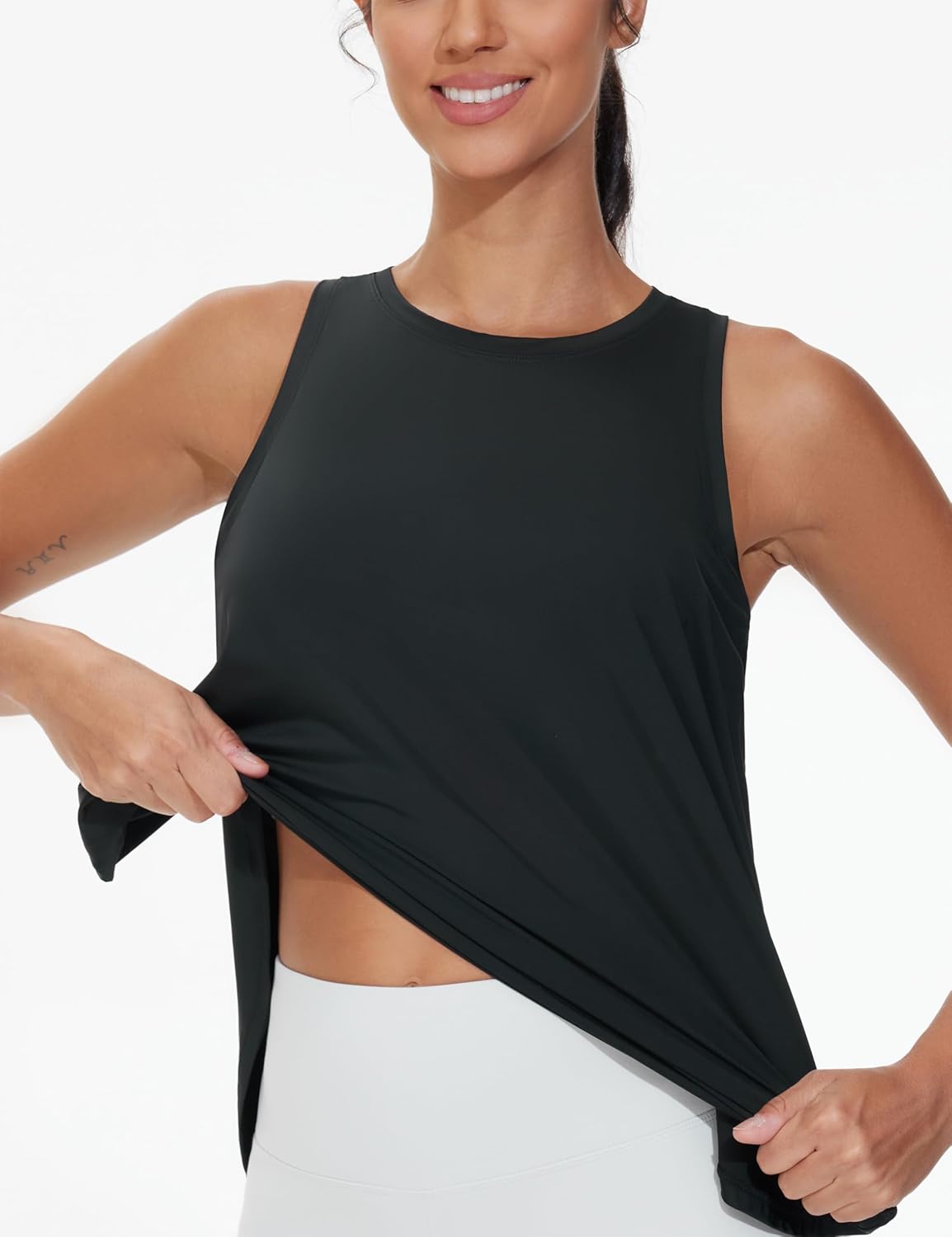 THE GYM PEOPLE Womens Racerback Workout Tank Tops Split Side Loose Fit Sleeveless Yoga Running Shirts with Curved Hem - Image 5