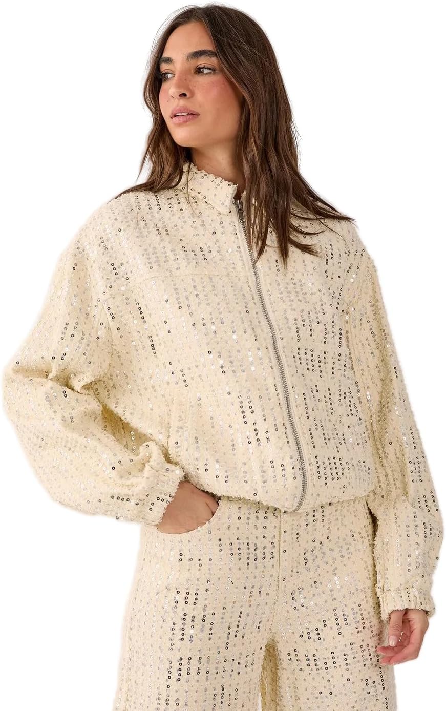 Nasty Gal Women's Denim Sequin Bomber Jacket