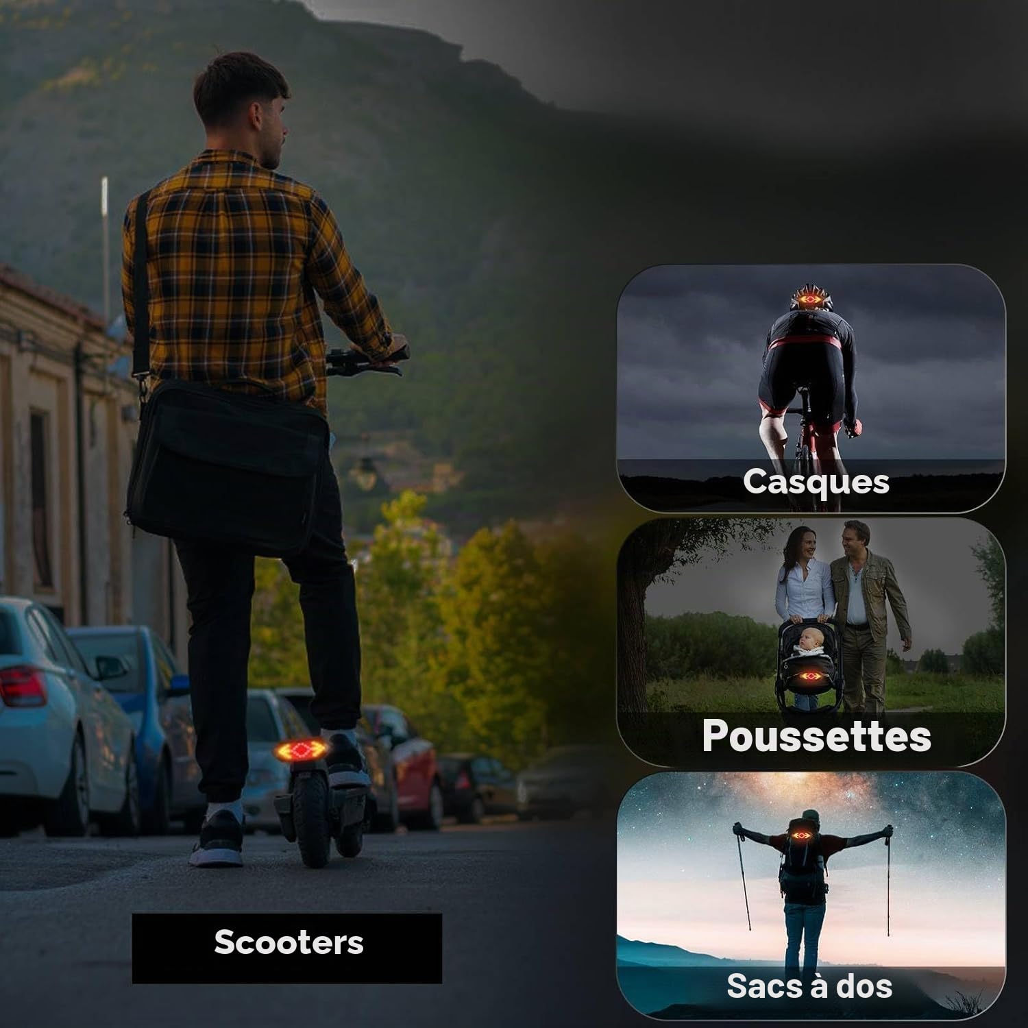 Clignotant de trottinette électrique IPX4 rechargeable par USB avec télécommande sans fil et indicateur de frein automatique et alerte de virage, avec 5 modes, accessoire de scooter pour Xiaomi M365