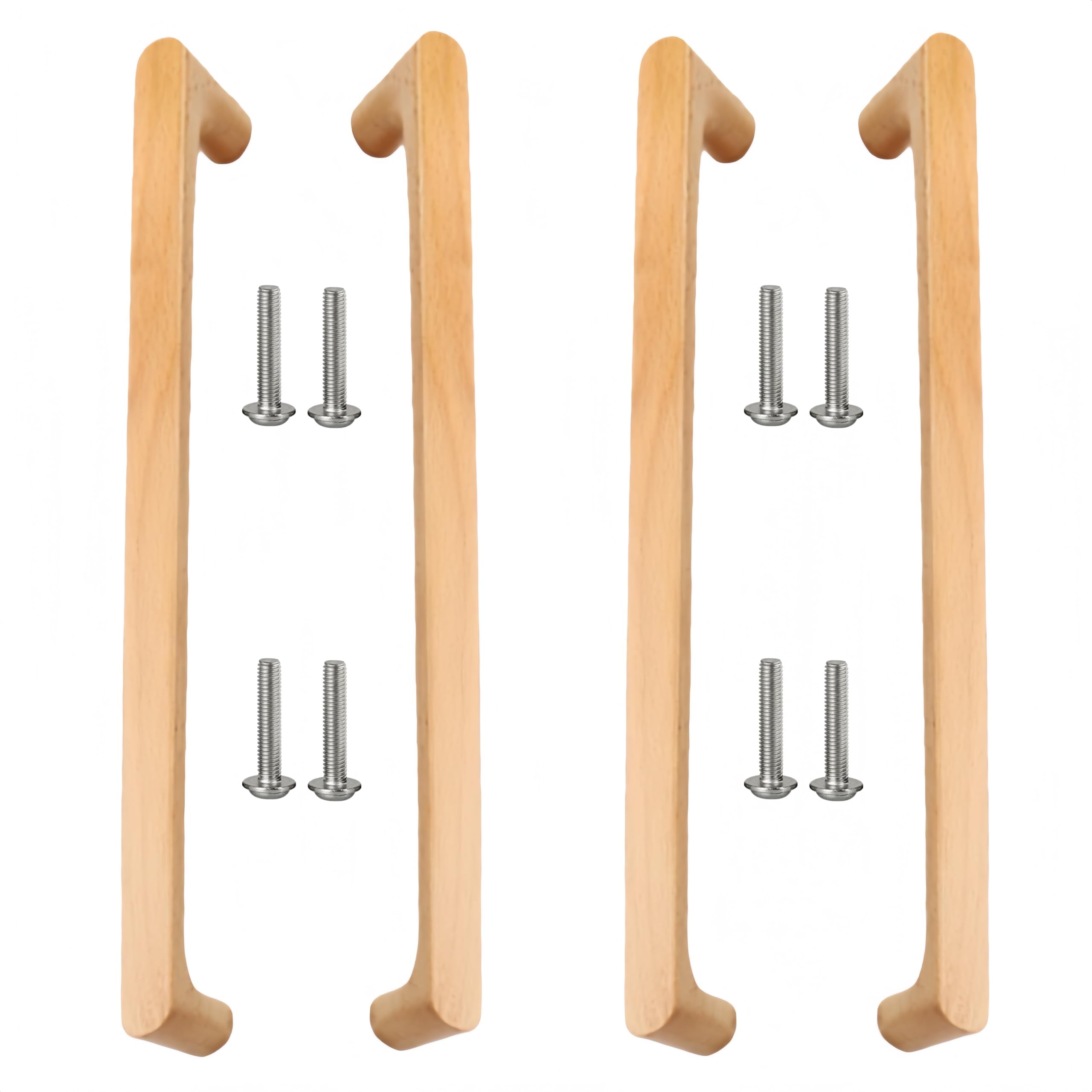 Sanchakou 256Mm Wood Pull Handles 4Pcs Furniture Accessories Beech Varnish Wooden Double Hole Single Hole Wooden Handle Drawer Cabinet Storage Cabinet Handle