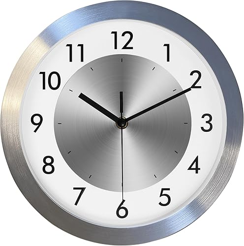 Miniatura 8 de Reloj de pared silencioso que funciona con pilas, moderno reloj de pared de metal decorativo para sala de estar, cocina, oficina, hogar, 12 pulgadas