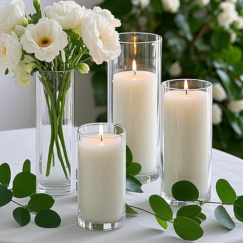 Miniatura 4 de 36 velas de pilar blanco con portavelas de cristal, portavelas transparentes para huracanes, jarrones cilíndricos de vidrio para centros de mesa,