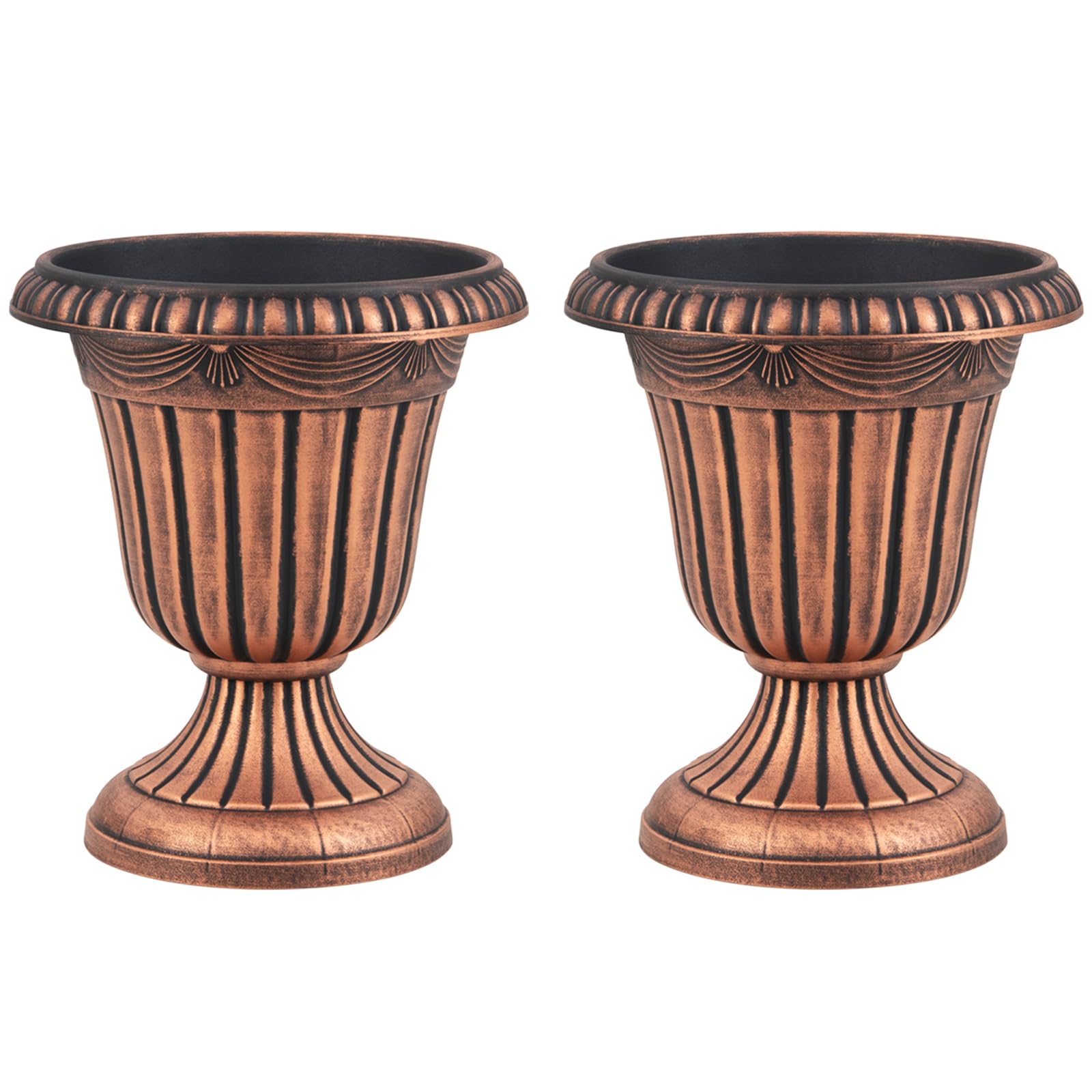 COSTWAY 2 er Pflanzkübel, 46,5 cm hoch, Pflanzgefäße mit Sockelbasis & Abflussloch, dekorative Blumentöpfe, PP Kunststoff, wetterfest, Übertopf für Garten Terrasse Hinterhof Balkon (Bronze)