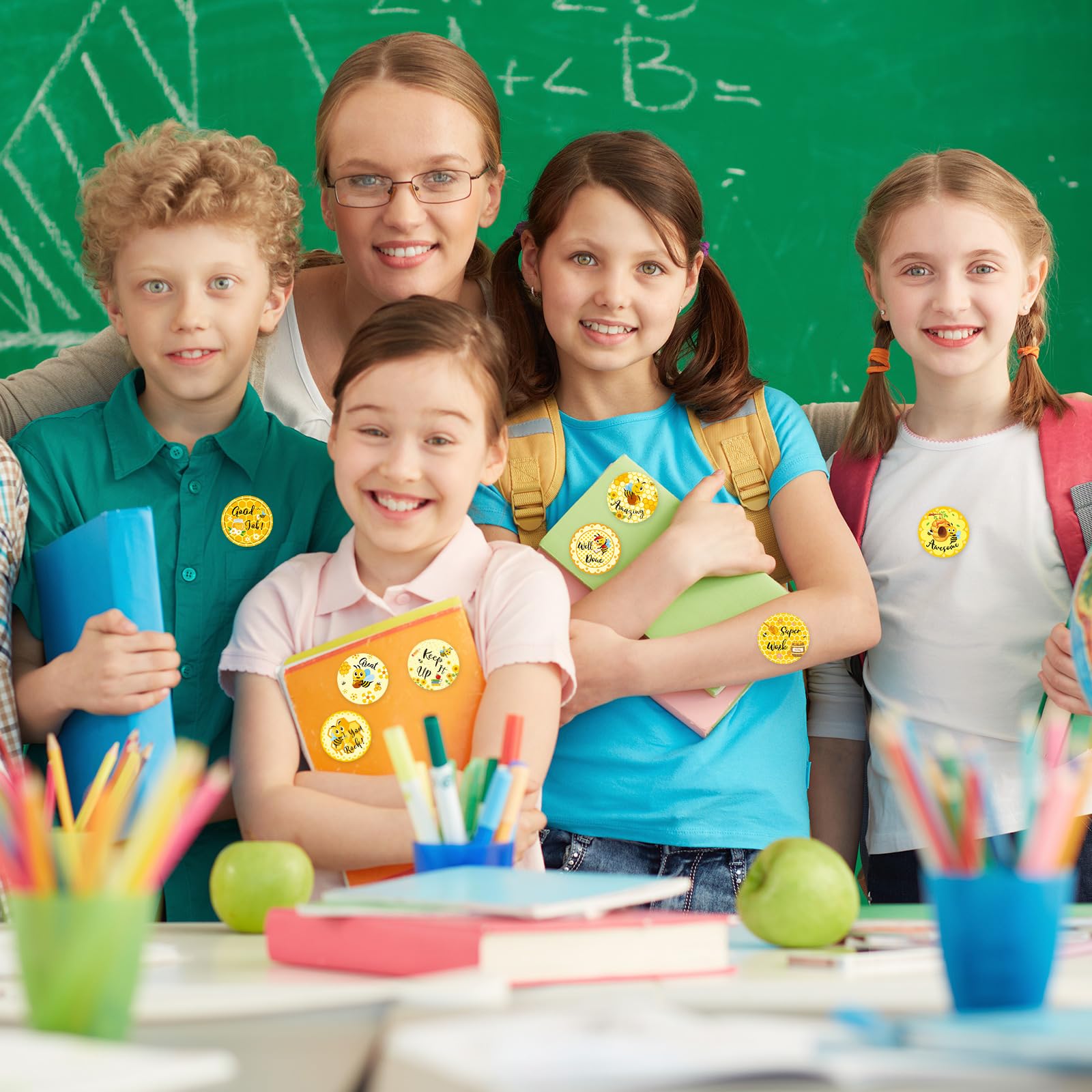 Whaline 1000Pcs Bee Incentive Stickers Cute Honeybee Round Student Reward Stickers Motivational Sunflower Bee Label Decals for for Back to School Party Classroom School Supplies - Image 5