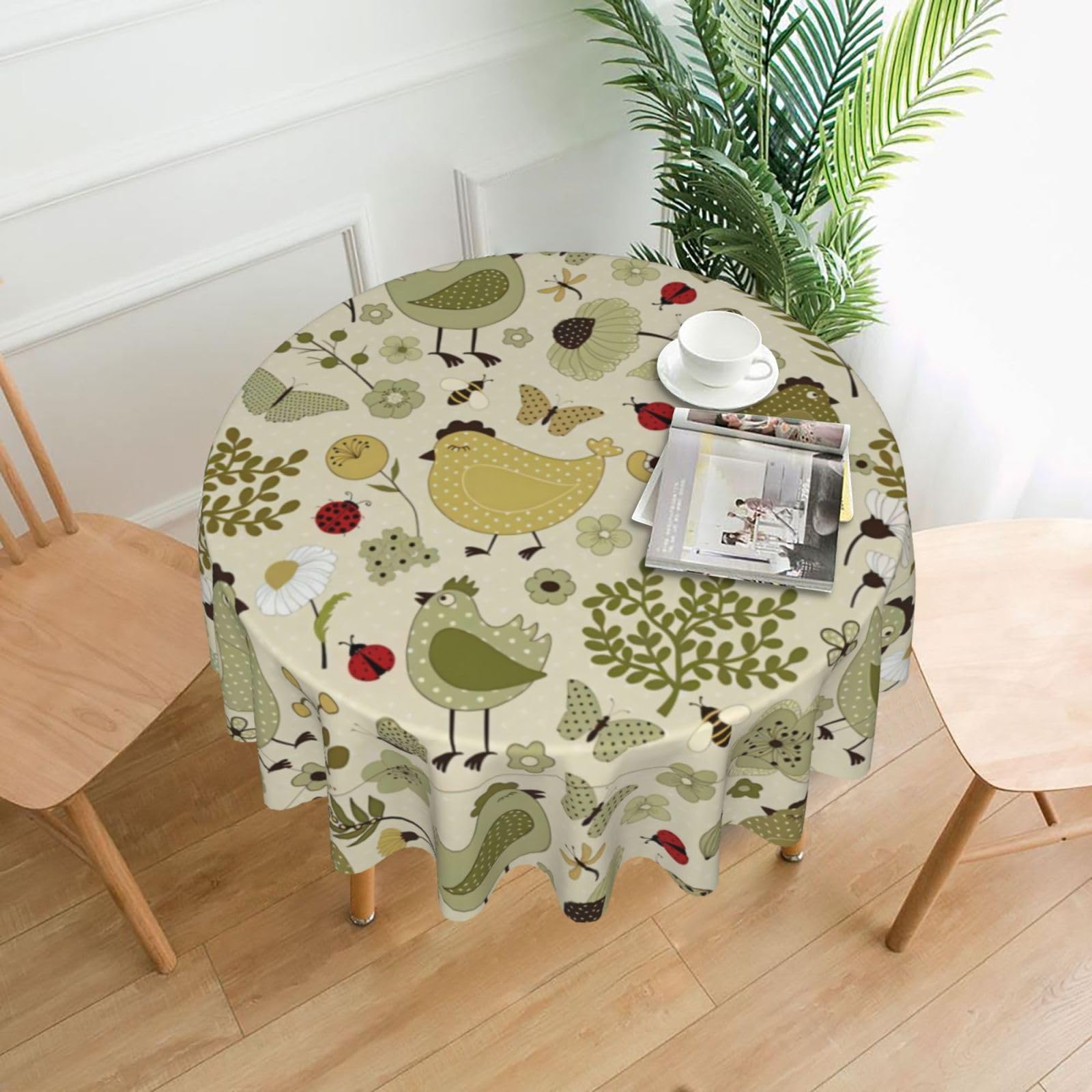 YYHHAOFA yellow leaves chicken Prints Round Decorative Tablecloth 60in - High-Grade Polyester Throw for Dining Tables, Parties, & Outdoor Events