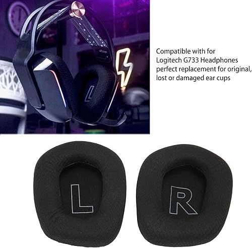 Miniatura 3 de 2 almohadillas para los oídos, transpirables y cómodas, almohadillas de espuma viscoelástica para auriculares Logitech G733 de bajo ruido (negro)