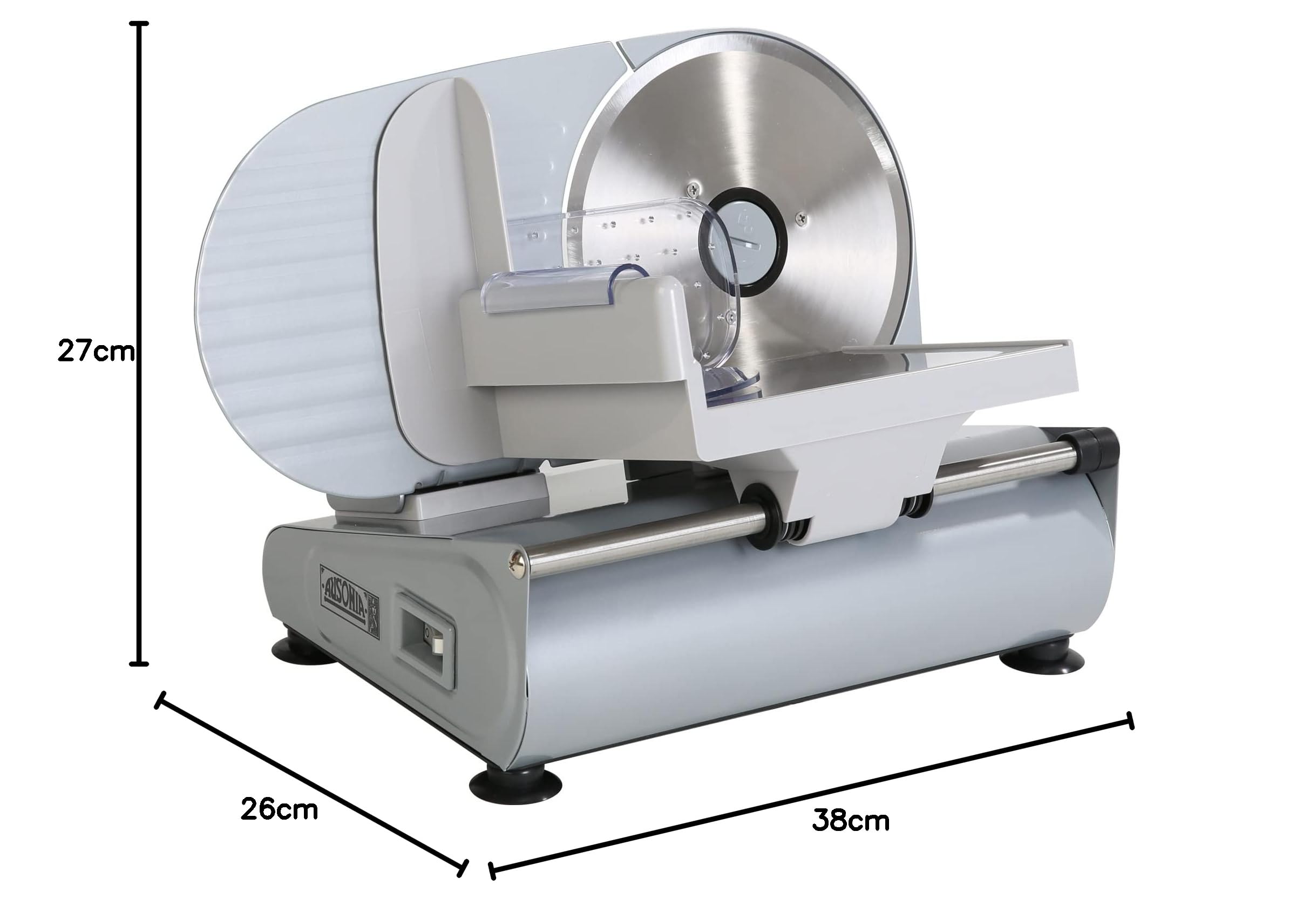 RGV Affettatrice Ausonia SILVER - Affettatrice Elettrica Professionale 100W in Acciaio e Alluminio Fuso, Lama Ø190mm, Spessore Regolabile 0-14mm, Sistema Antivibrazione e Lama Smontabile