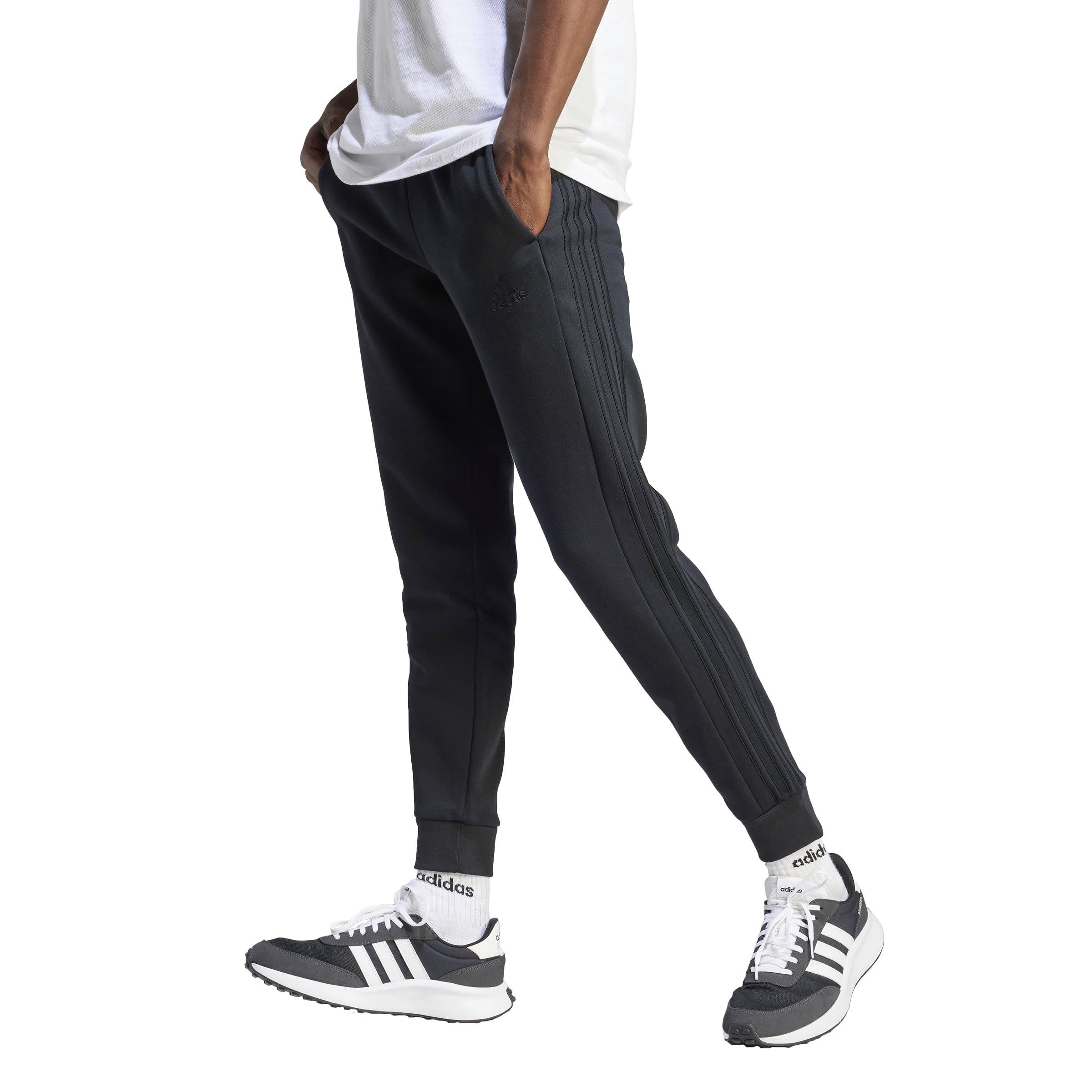 Mens Essentials 3-Stripes Fleece Tapered Cuff Pants