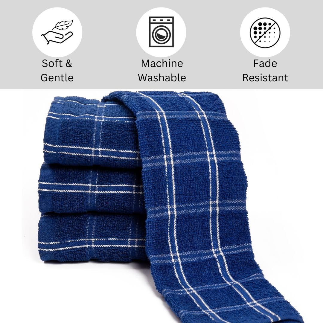 TEXSTYLE Kitchen Multipurpose 100% Cotton, Kitchen Cleaning & Quick Drying of Plates & Glasses, High Absorbency Dish Cloths Kitchen Towel, 40x60 cm, 380 GSM Kitchen Towel Pack of 4 Blue 3