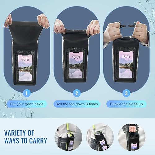 Miniatura 5 de Bolsa seca impermeable, mochila enrollable impermeable para viajes, kayak, rafting, camping, surf, barco, senderismo, playa y pesca (2 L, negro y