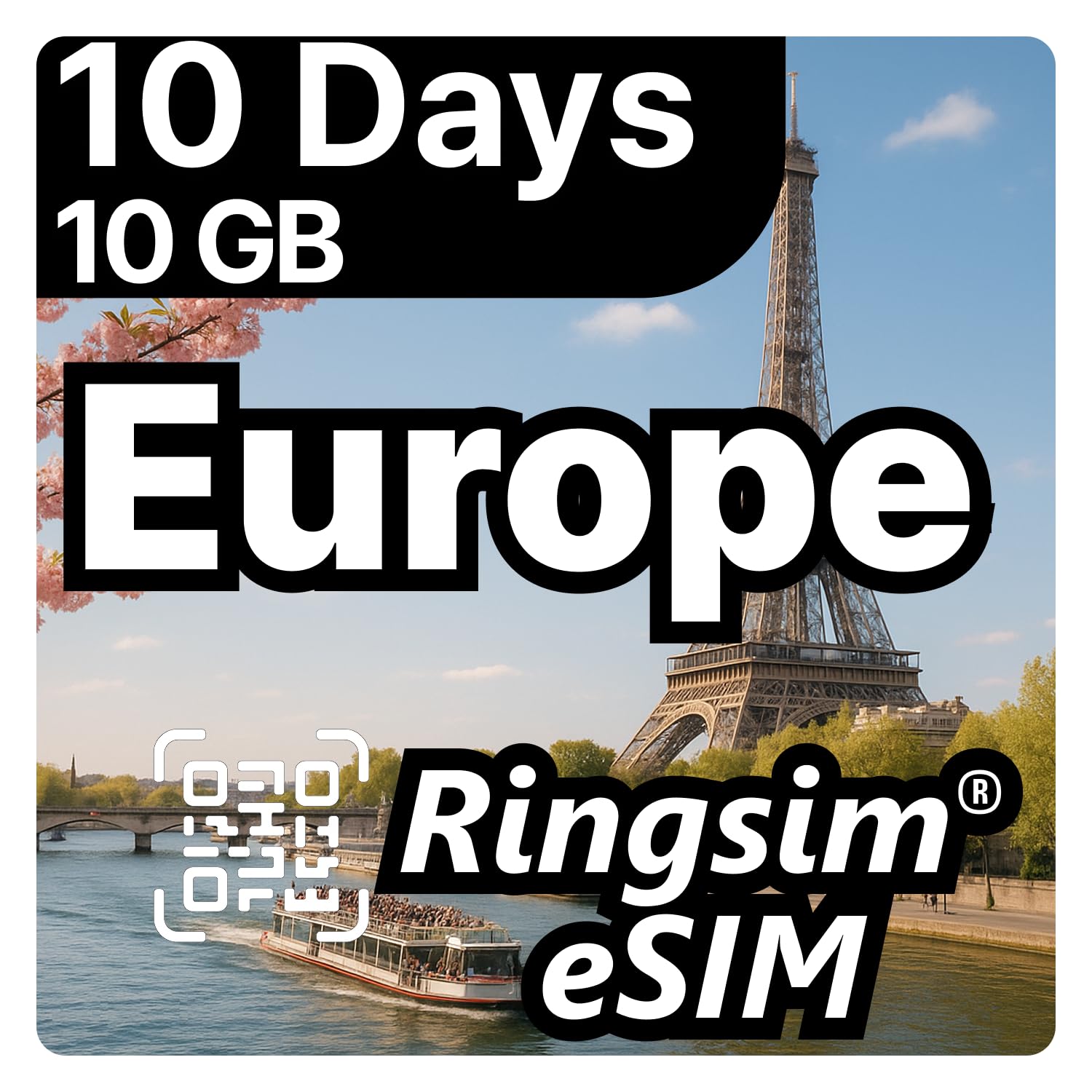 [eSIM] Europe eSIM | 10DAYS 10GB | UK, France, Italy, Spain, Germany | 5G, 4G/LTE, Tethering, Hotspot | SIM with Instant Activation in 10 Minutes | Travel with Ringsim | 10DAYS 10GB