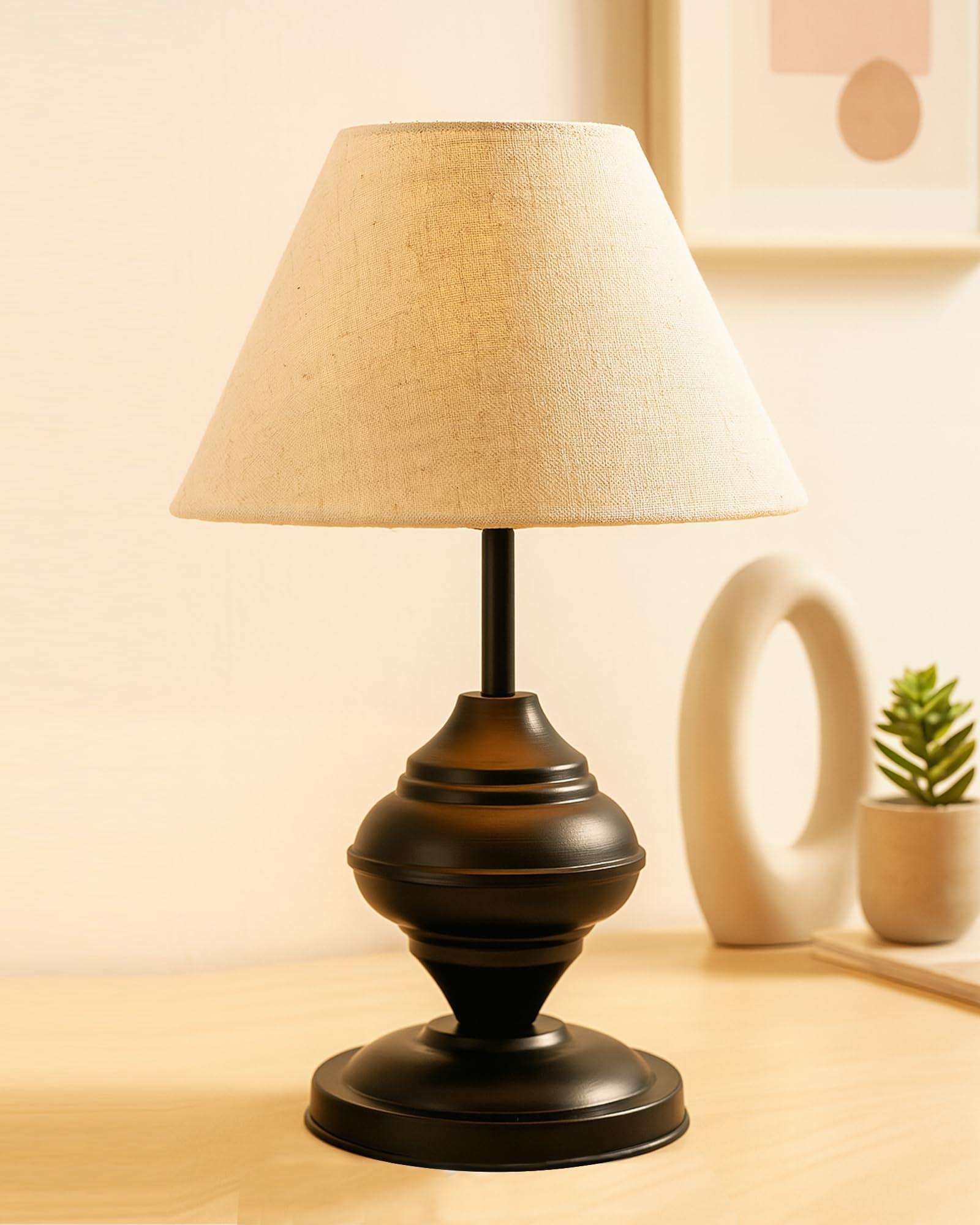 Homesake ® Black Metal Urn Incandescent Table Lamp with Cone Fabric Shade, Modern Bedside Lamps for Living Room, Rustic Table Light for Night Stands, Dorm, Office, Home Décor with E27 Holder, (Jute)