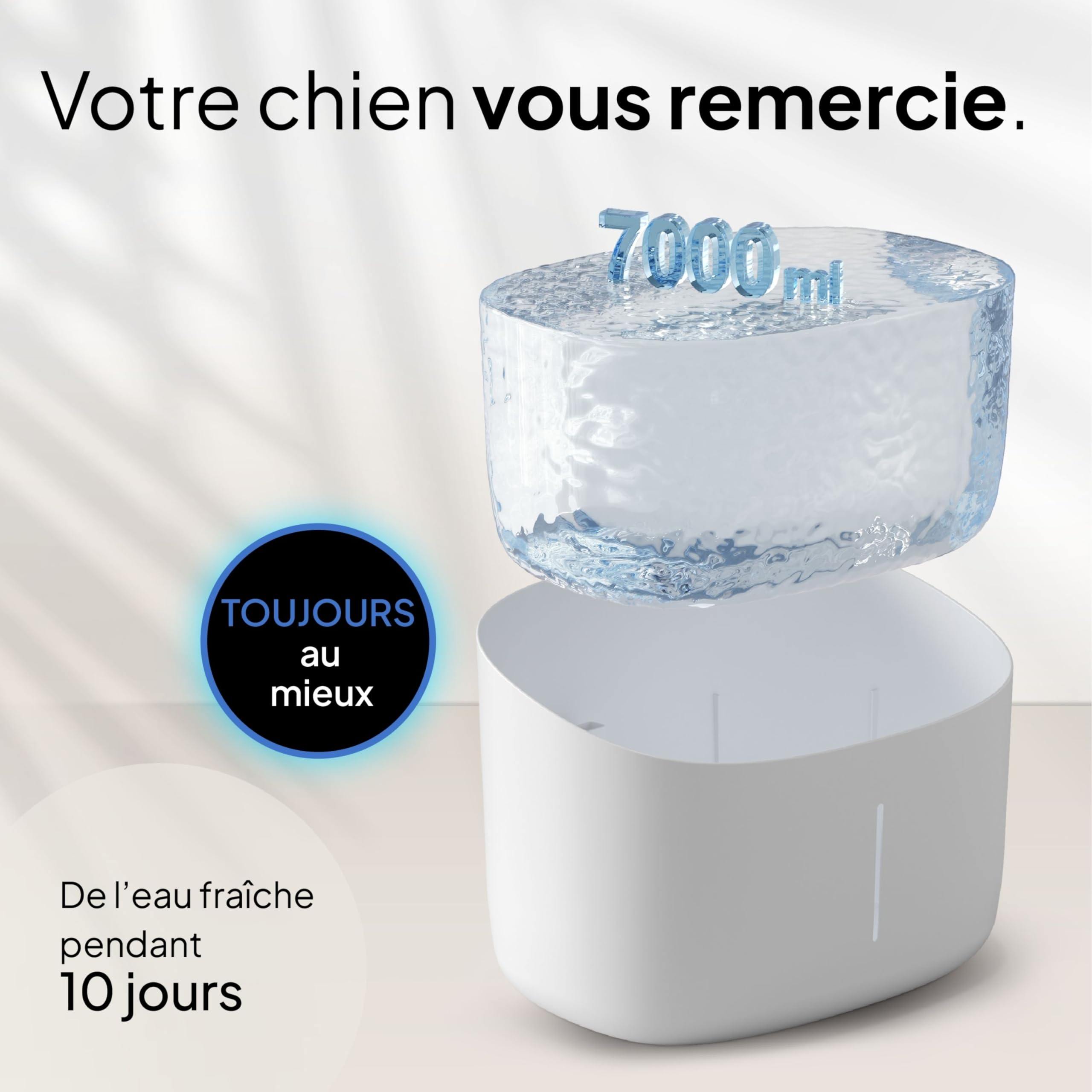 Pretty Paw Fontaine à Eau Chien 7L Grande Capacité - Filtration Charbon Actif, Circulation Continue, Indicateur LED, Distributeur d’Eau pour Chiens et Chats - Dog Stream (Blanc)